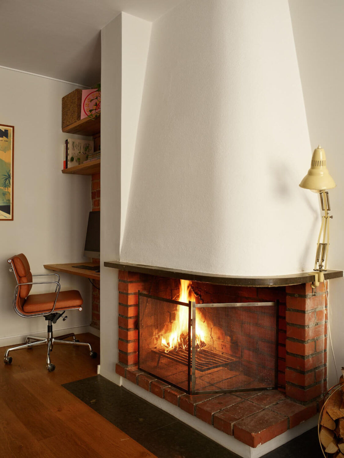 A Stockholm Apartment with a Beautifully Renovated Kitchen 6 brick fireplace and home office
