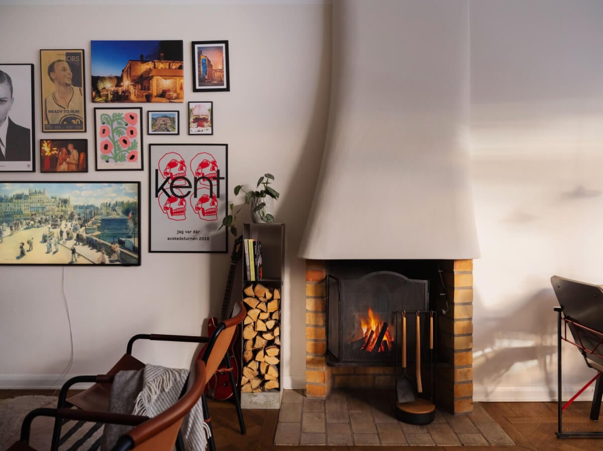 A Light, Renovated Two-Bedroom Apartment in Stockholm 3 brick fireplace