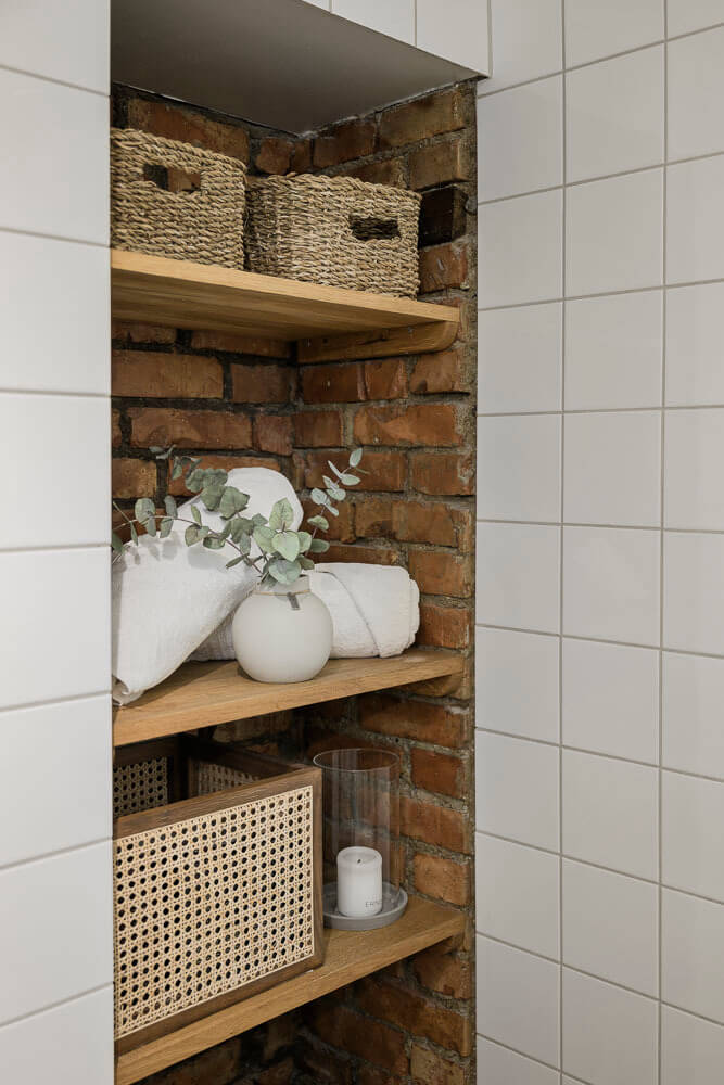Limewash Wall and Period Features in a Swedish Apartment 21 brick storage niche bathroom
