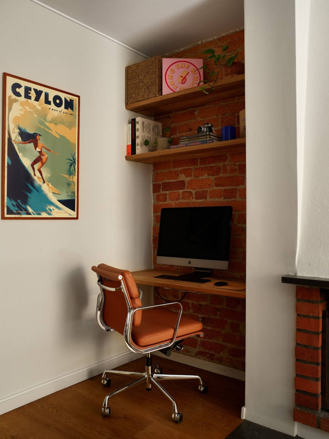 A Stockholm Apartment with a Beautifully Renovated Kitchen 7 built-in home office with exposed brick wall nordroom