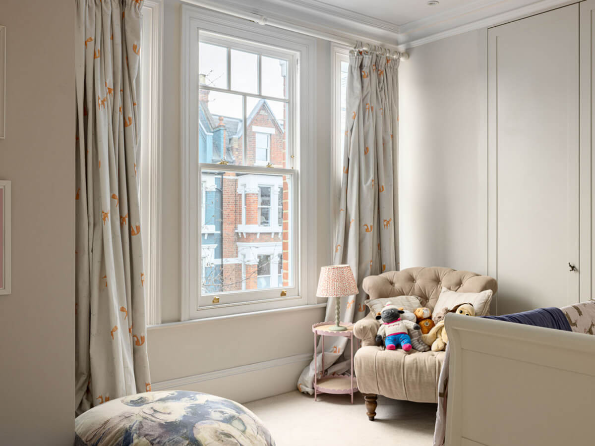An Extended Family Home in London with Pink Crittall Doors 13 calm kids bedroom