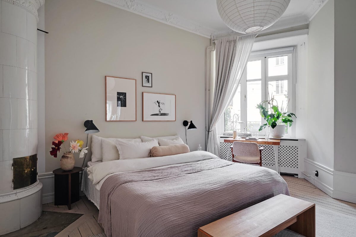 Period Features and Modern Materials in a Swedish Apartment 20 calm light swedish bedroom