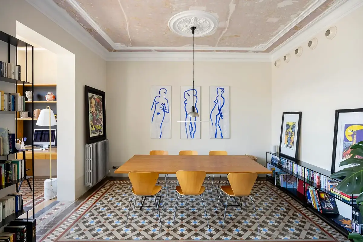 Historic Architecture and Modern Design in a Barcelona Apartment 6 dining room tile floor