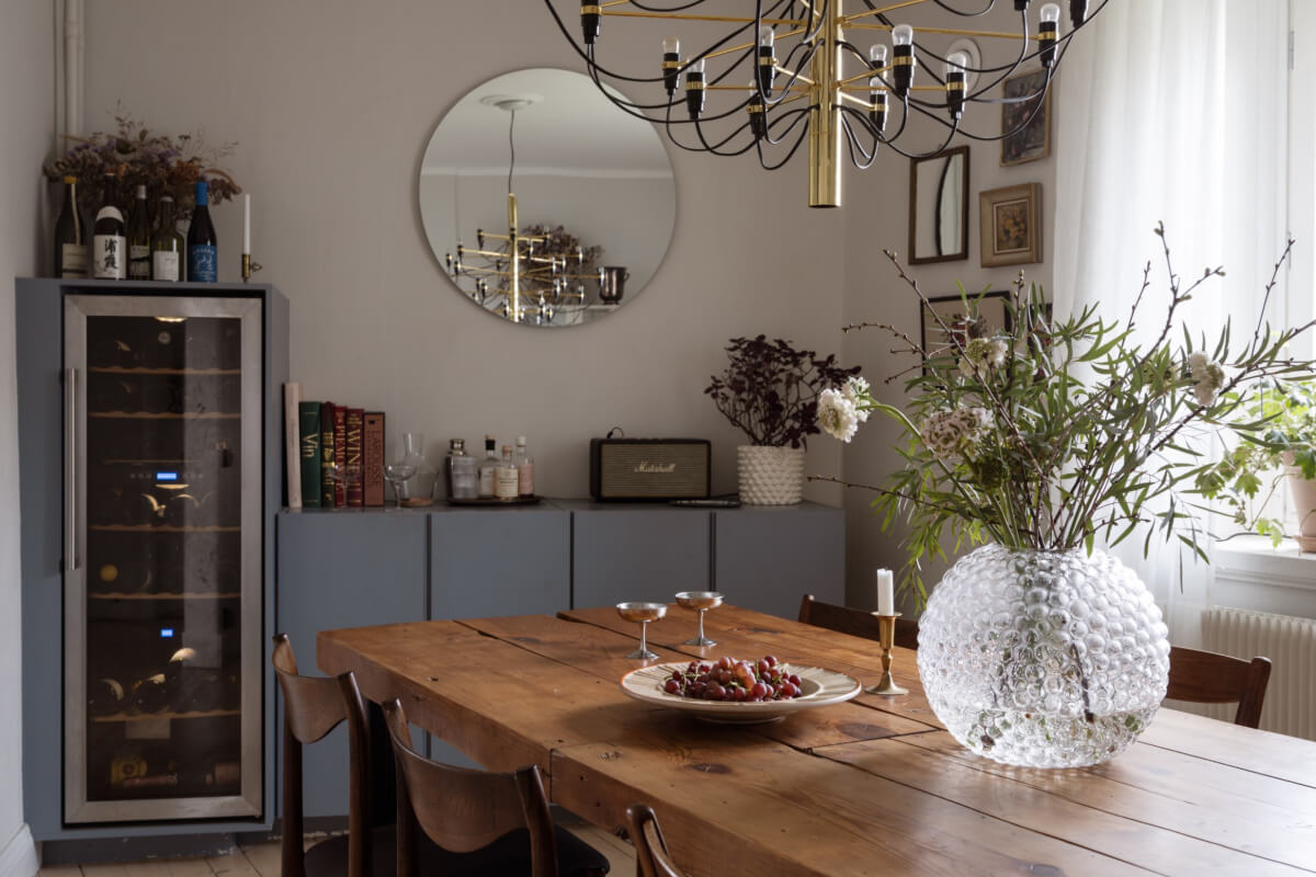 A Swedish Maisonette Apartment with Basement Bedrooms 12 dining room wine fridge