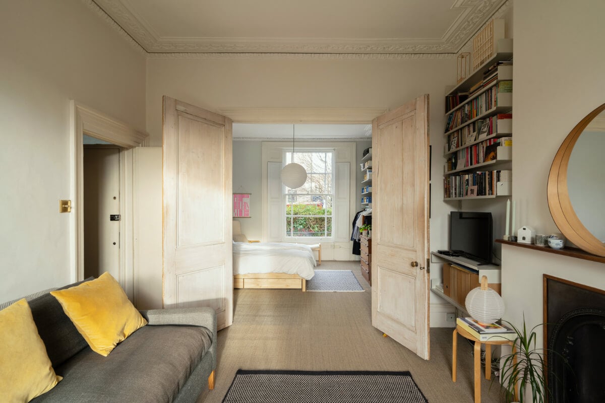 A Light One-Bedroom Apartment in a Victorian Terrace House 12 double doors between living and bedroom
