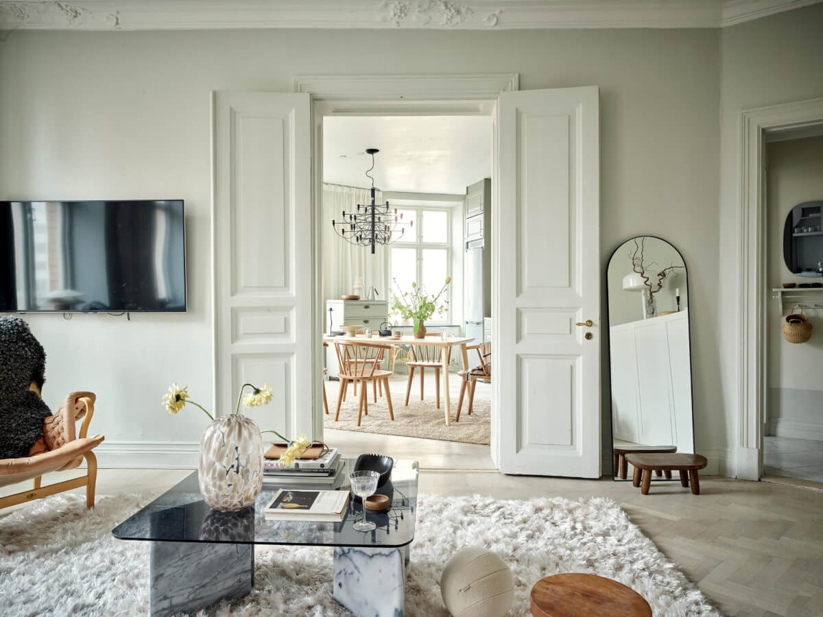 A Light Scandi Apartment in a Former Stately Home 7 double wooden doors to kitchen