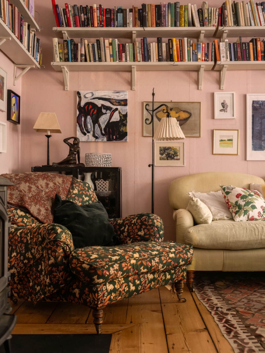 A Charming Home in a 17-Century Apartment in Stockholm's Old Town 2 floral armchair