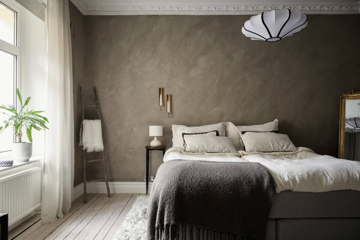 Limewash Wall and Period Features in a Swedish Apartment 15 gray living room cornicing