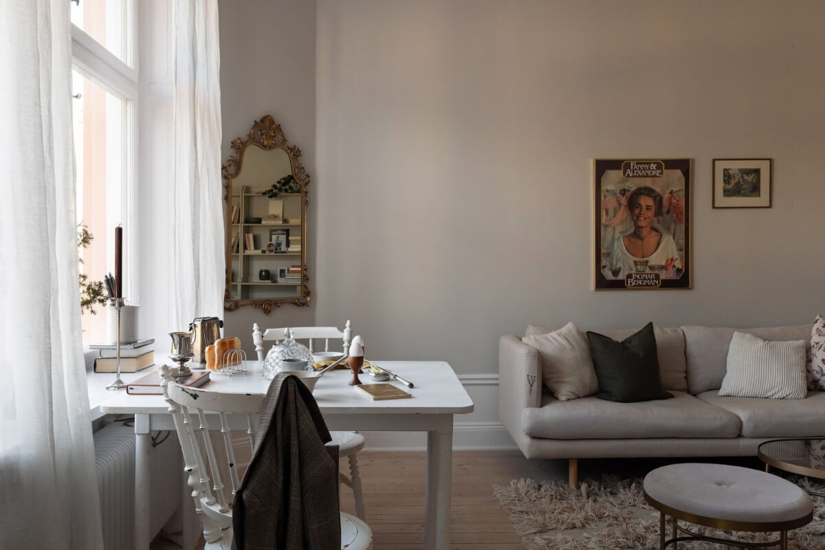 A Small Light Gray Apartment with Period Features 7 gray scandi living room