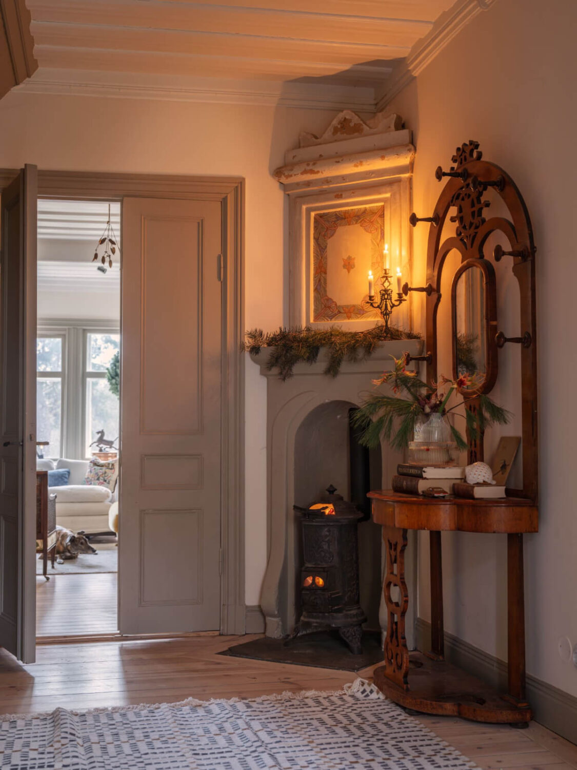 A Beautiful Turn-of-the-Century Family Home in Sweden 25 hall antique table wood burner