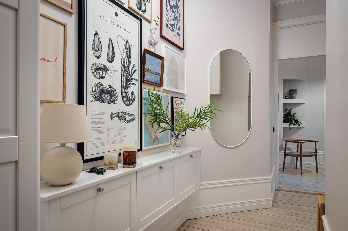 Period Features and Modern Materials in a Swedish Apartment 31 hall gallery wall cupboards