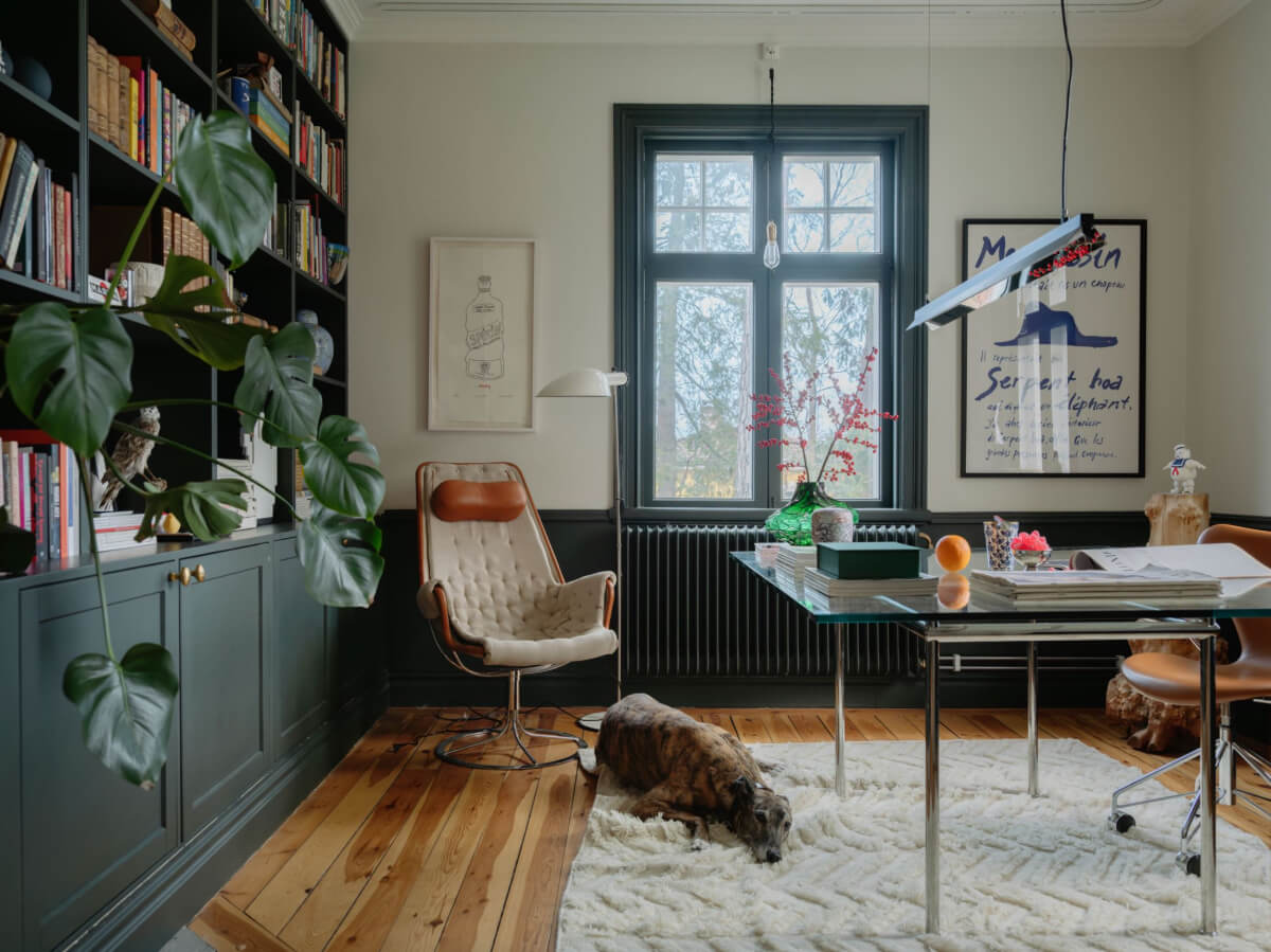 A Beautiful Turn-of-the-Century Family Home in Sweden 23 home office built-in bookcases