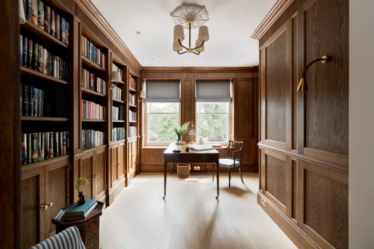A Timeless Energy-Efficient Victorian Townhouse in Bedford Park 12 home office library custom built in bookcases