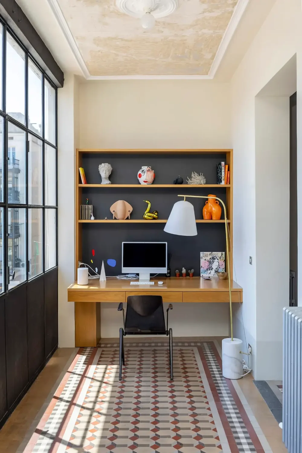 Historic Architecture and Modern Design in a Barcelona Apartment 4 home office tile floor