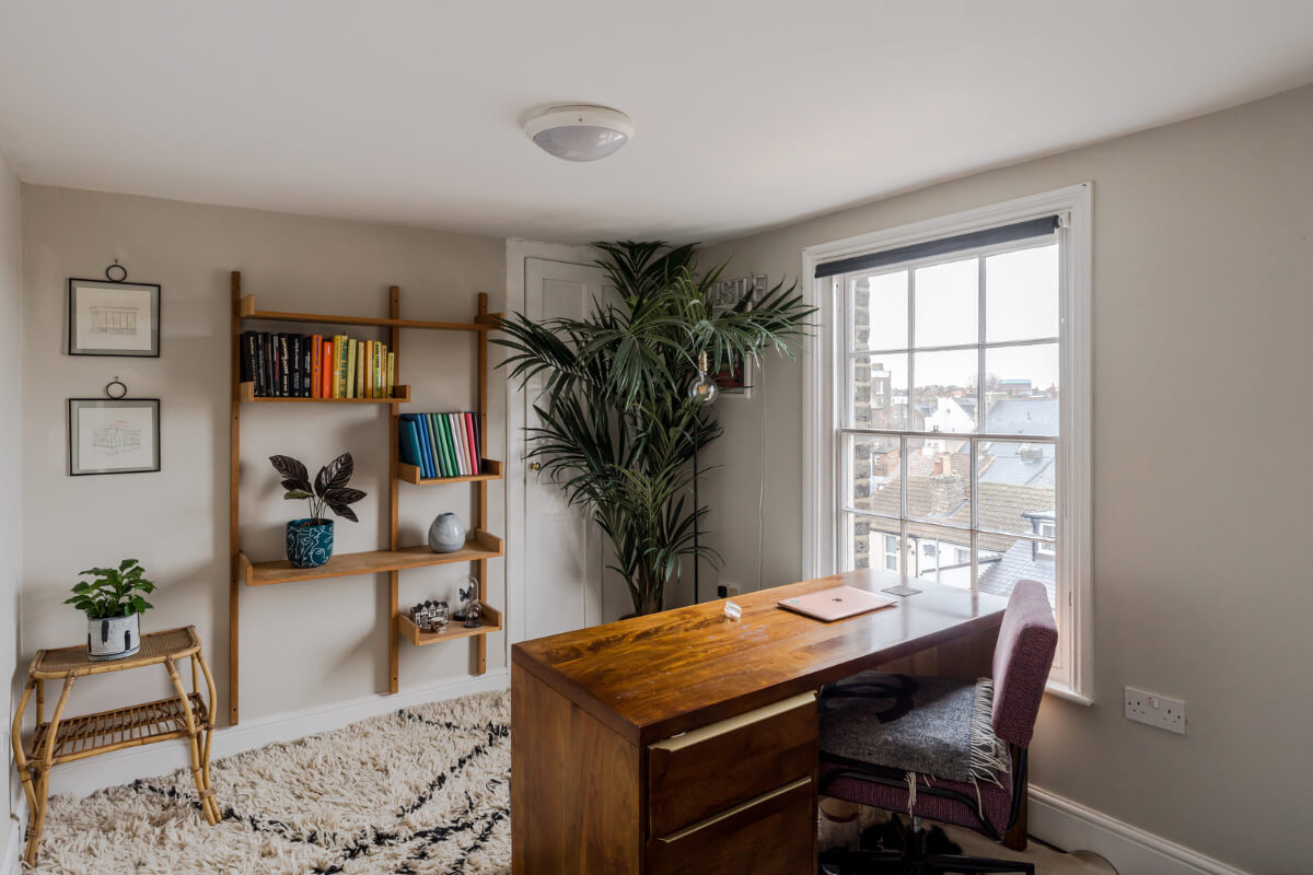 Timeworn Original Floorboards in a Regency Seaside Home 22 home office with bookshelves
