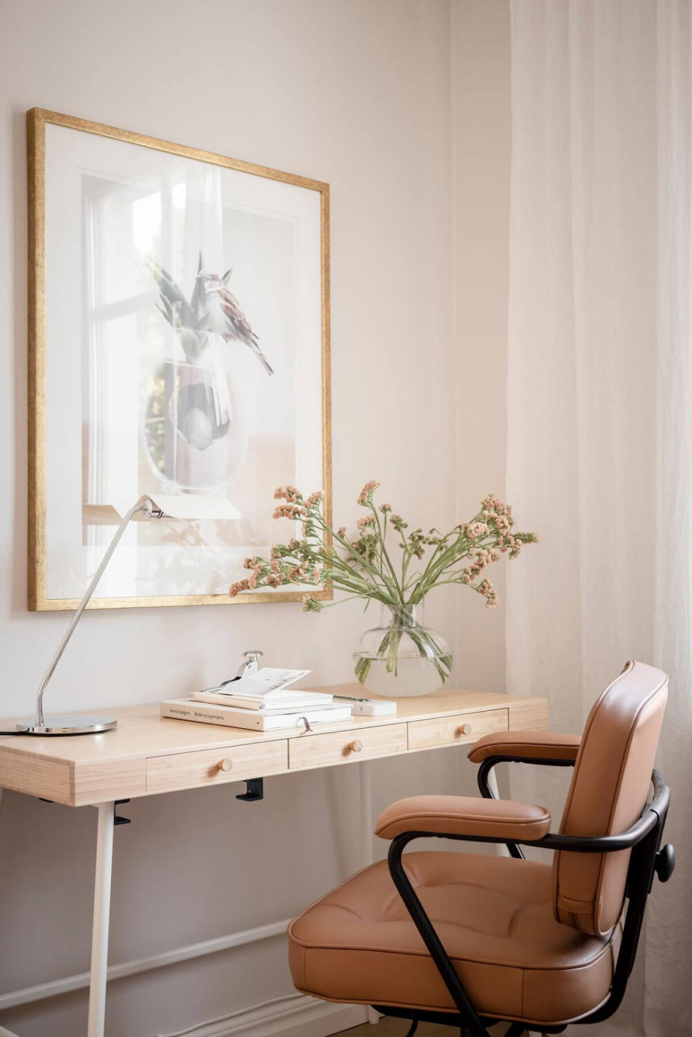 Bright Rooms with Light Color Tones in a Swedish Apartment 25 ikea desk with large art