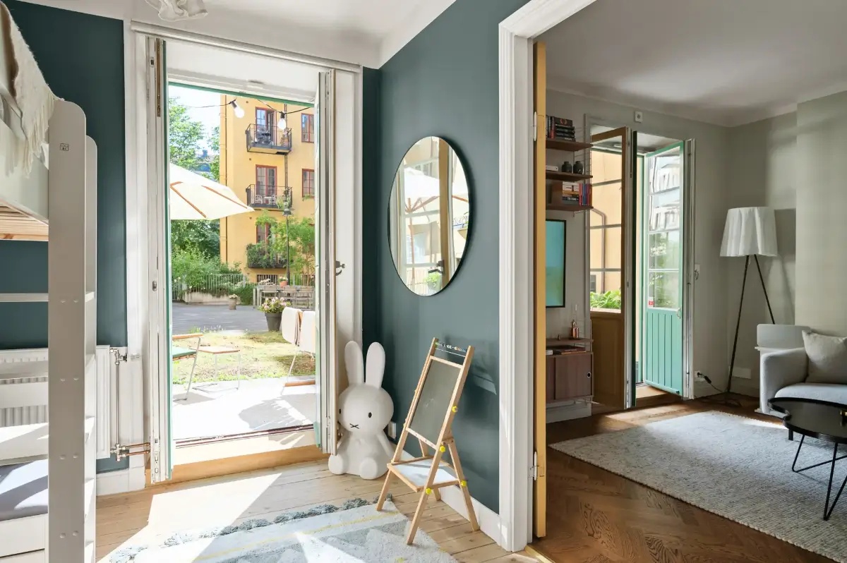 A Charming Ground Floor Family Apartment in Stockholm 15 kids bedroom door to garden