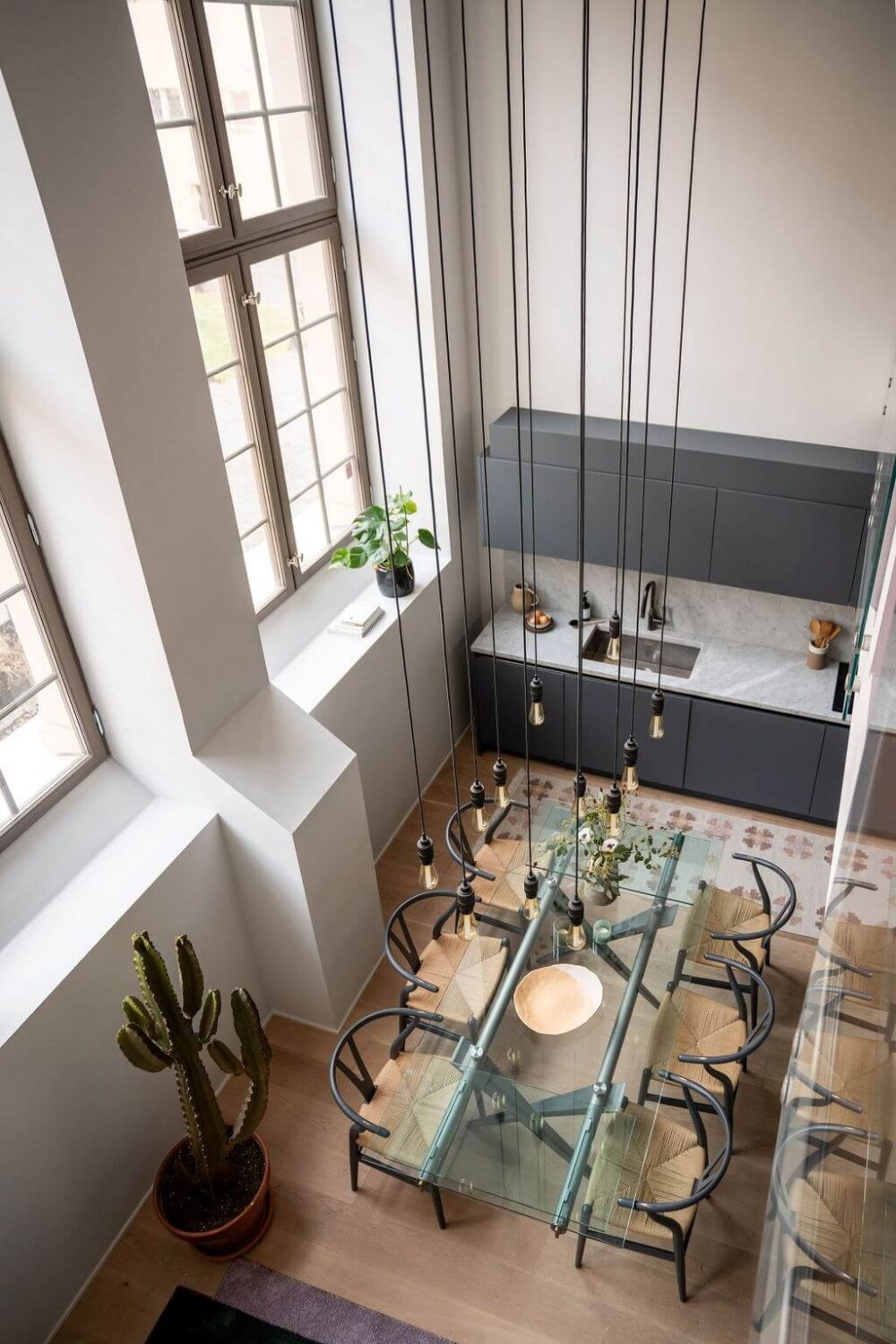 A Loft with High Ceilings and Large Windows in an Exclusive Stockholm Building 8 kitchen from above