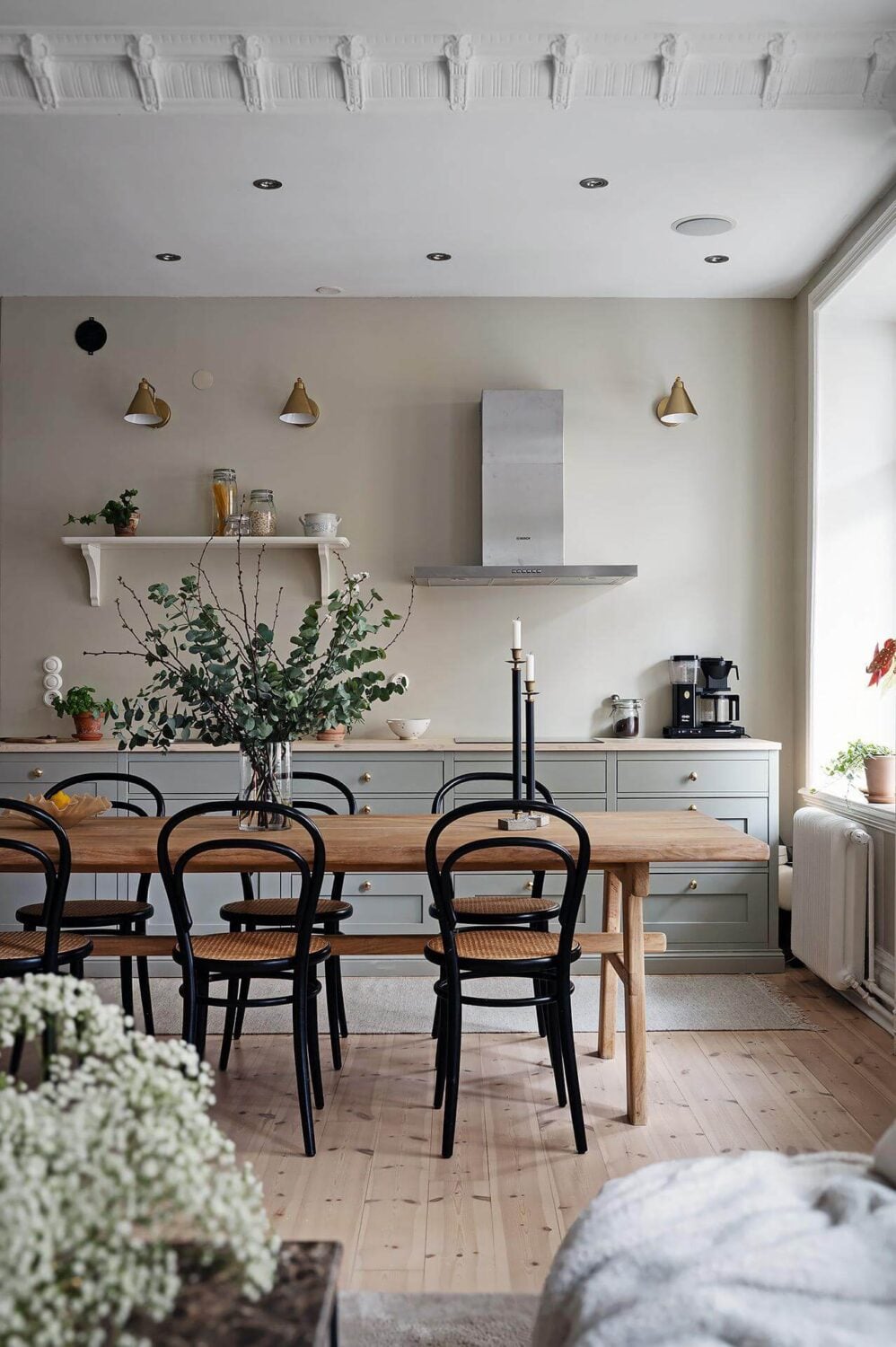 A Swedish Apartment with an Open Living Space and Period Features 10 kitchen historic swedish apartment