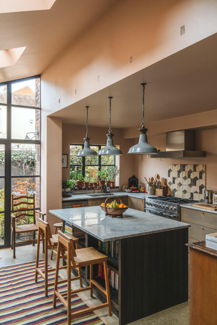 Best of 2025: Kitchens 11 kitchen with high ceiling island and crittall glass wall
