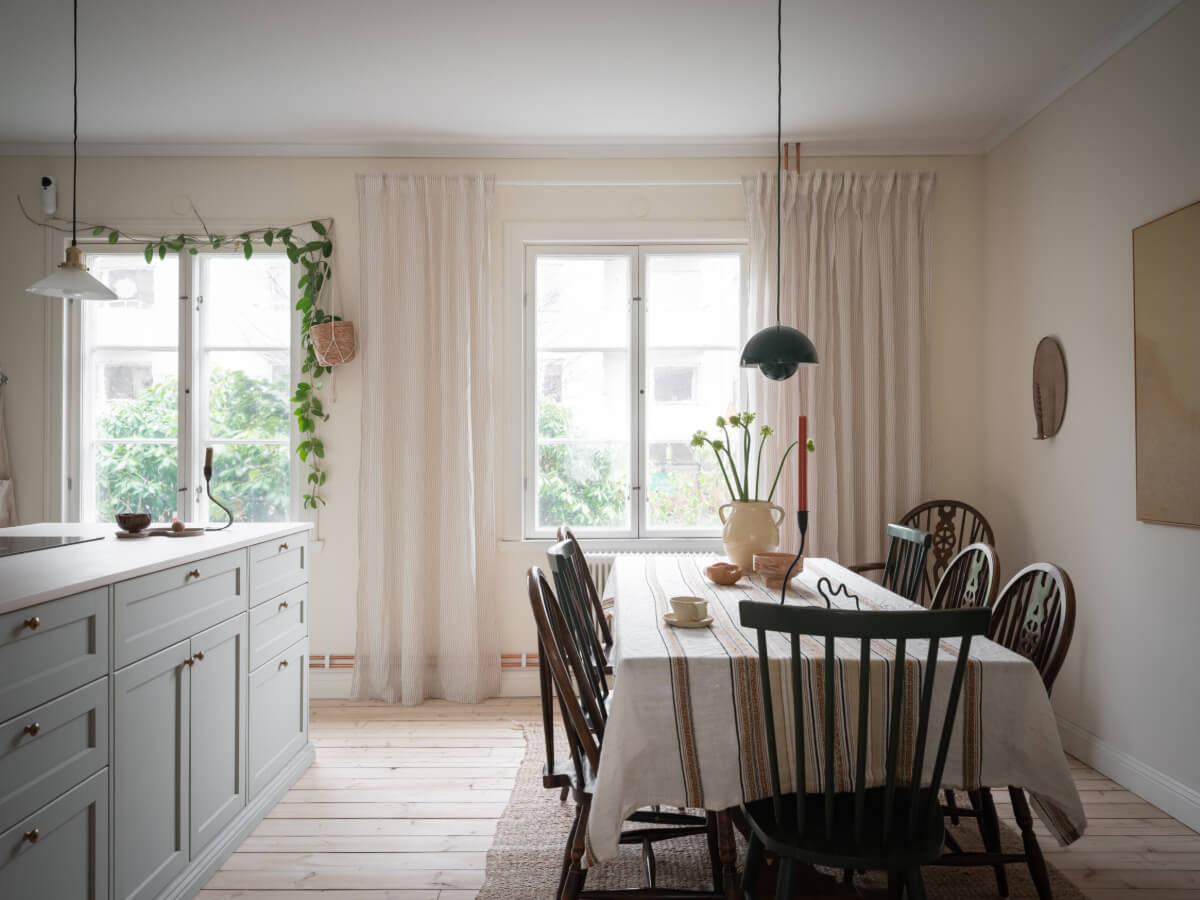 A Carefully Renovated Family Home in Sweden 14 kitchen with large dining table