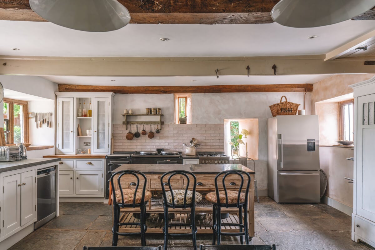A Beautiful Renovated Country House in England 8 kitchen wooden beams stone floor