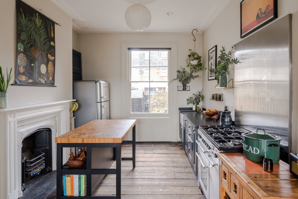 Timeworn Original Floorboards in a Regency Seaside Home 7 kitchen wooden floorboards fireplace