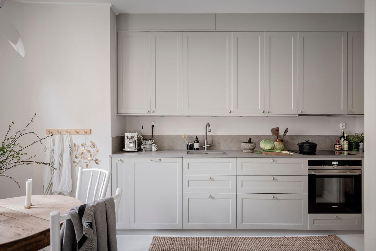 White-Painted Floorboards in a Turn-of-the-Century Apartment 13 light gray classic kitchen