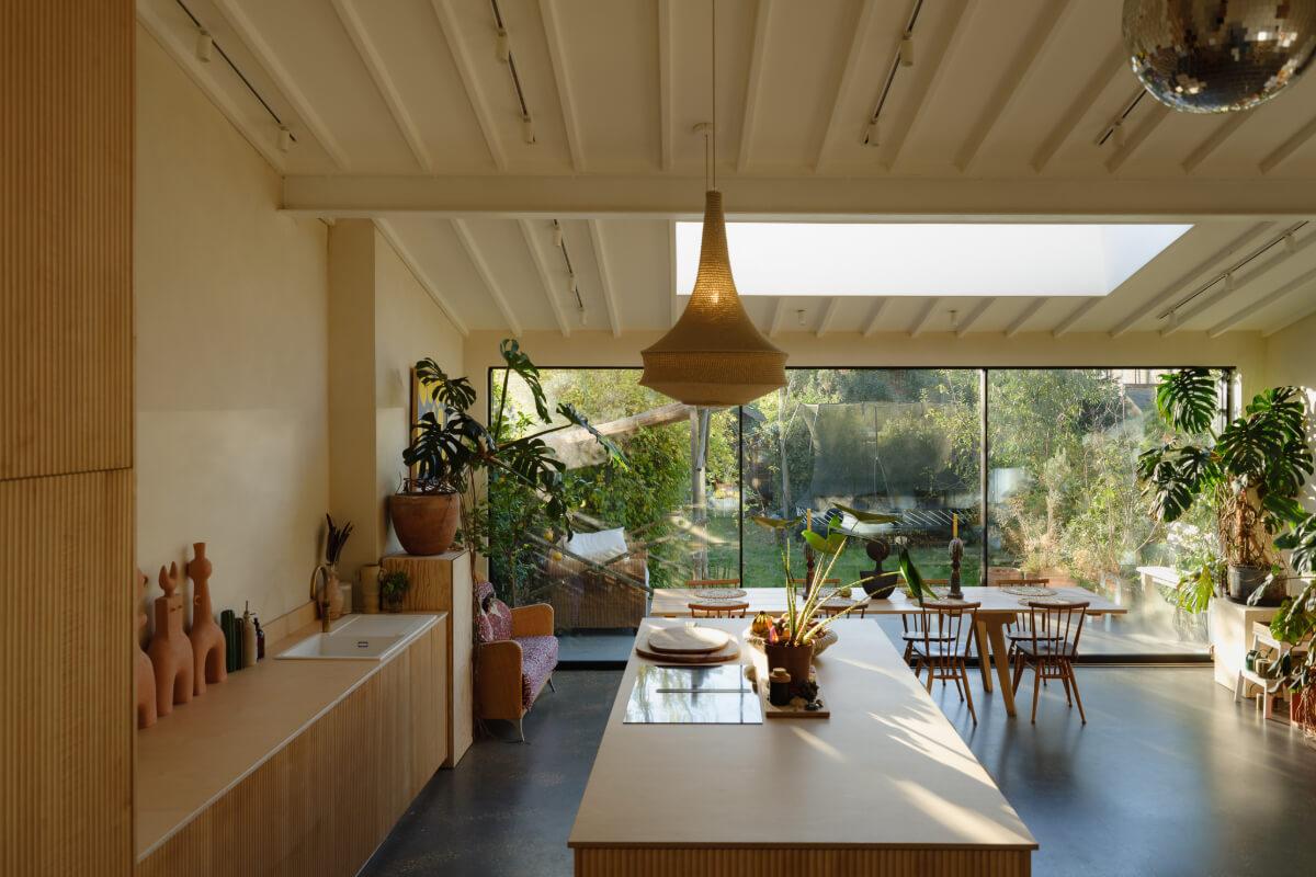 A London Edwardian House with a Light-Filled Kitchen Extension 8 light slanted ceiling kitchen extension
