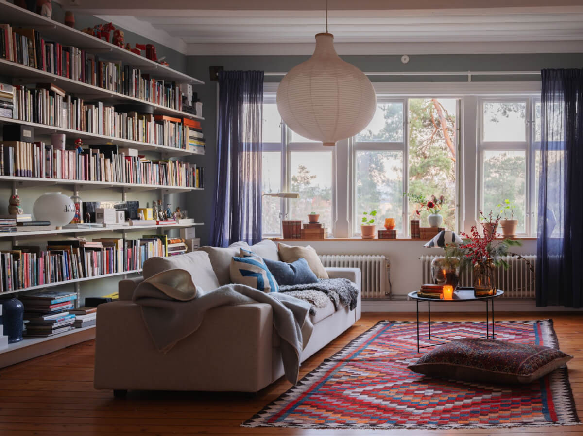 A Beautiful Turn-of-the-Century Family Home in Sweden 33 living room bookshelves