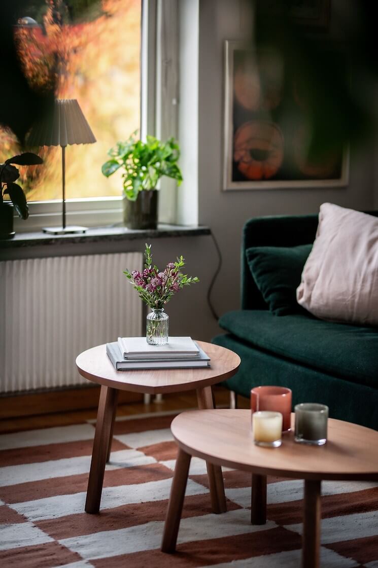 A Charming Apartment with Large Windows and Colorful Bedrooms 2 living room coffee tables