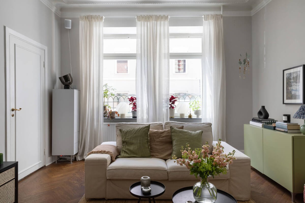 A Charming Ground Floor Apartment with a Large Patio Garden 2 living room herringbone parquet floor