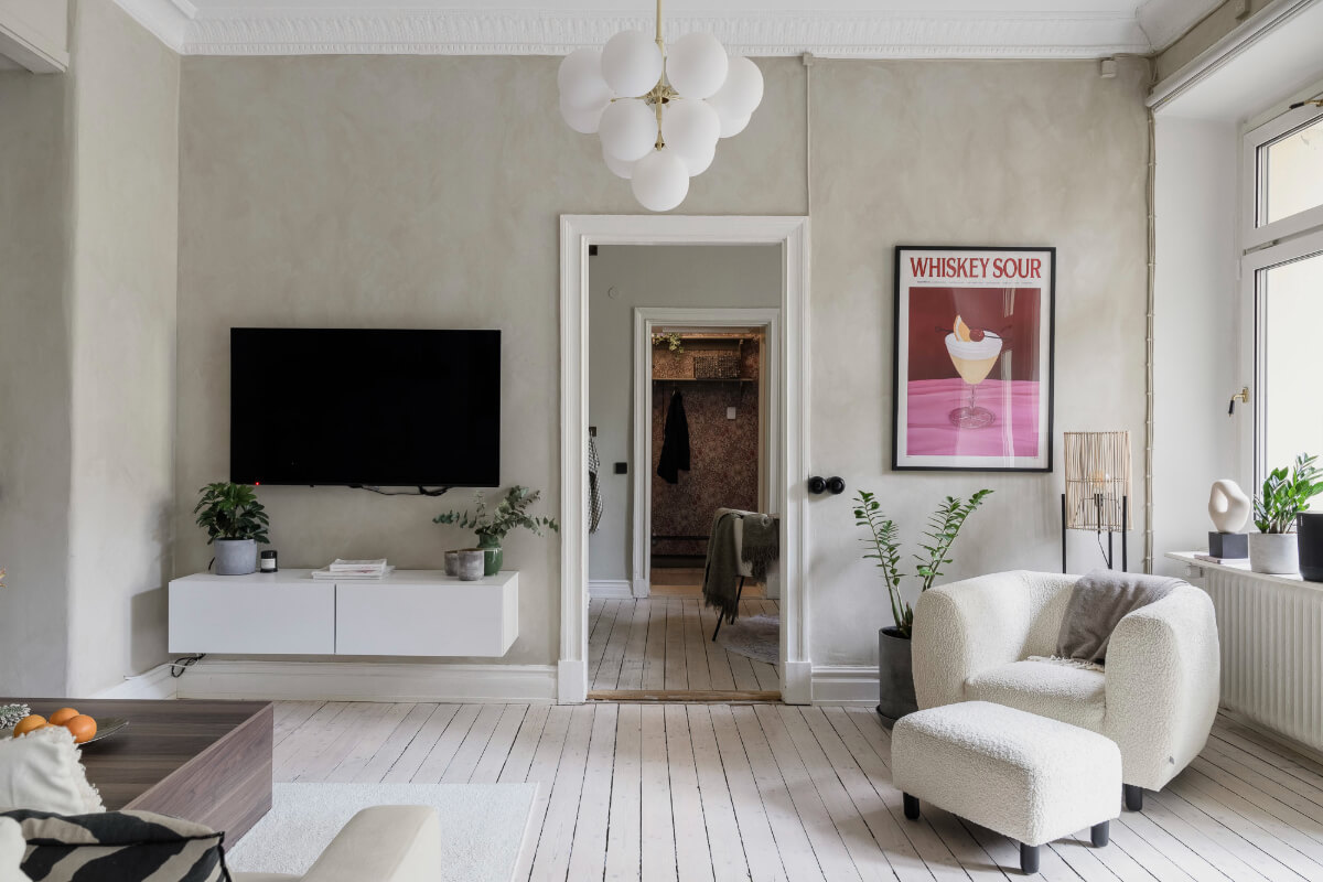 Limewash Wall and Period Features in a Swedish Apartment 5 living room limewash walls