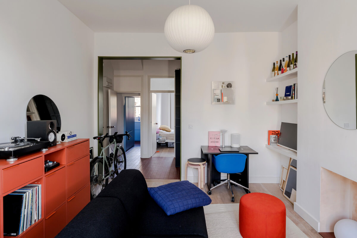 A Modern Apartment in a London Victorian House 7 living room with bold color pops