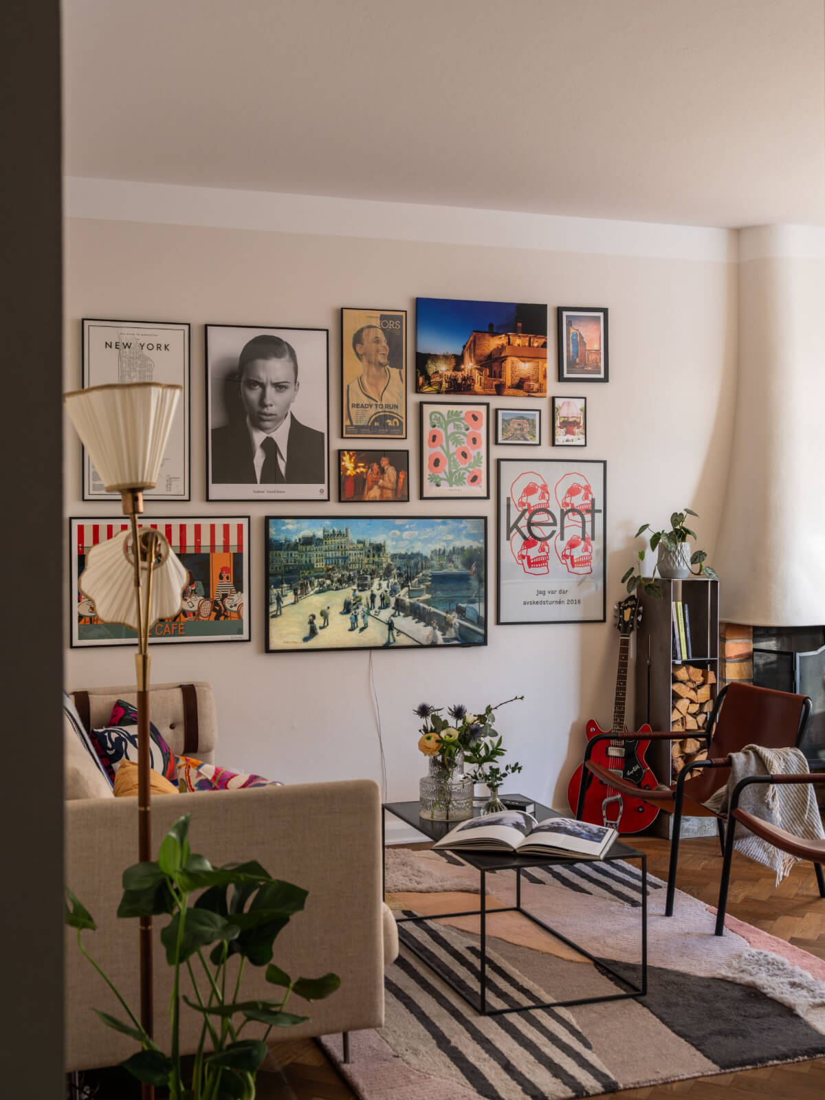 living room with gallery wall