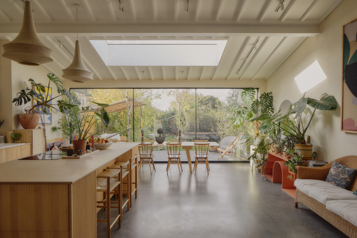 modern kichen extension concrete floor skylight