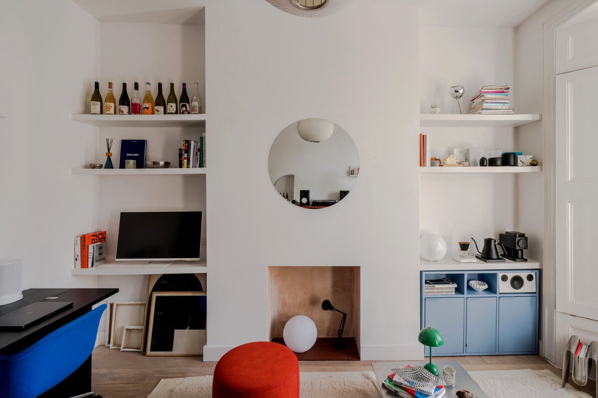 A Modern Apartment in a London Victorian House 3 modern living room with home office and round mirror