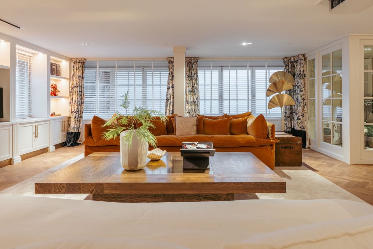 A Unique Ground Floor Duplex Apartment in Amsterdam 14 ochre yellow sofa