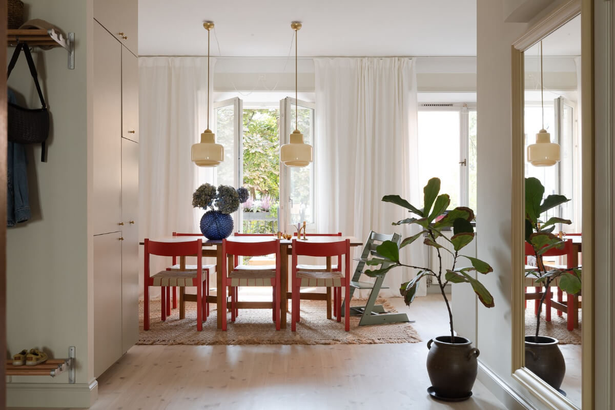 Modern Interiors in a Bright 1930s Apartment in Sweden 1 open plan kitchen and dining space