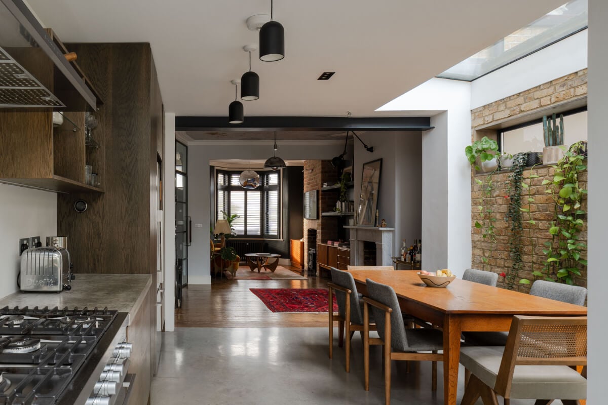 open plan living space with kitchen extension