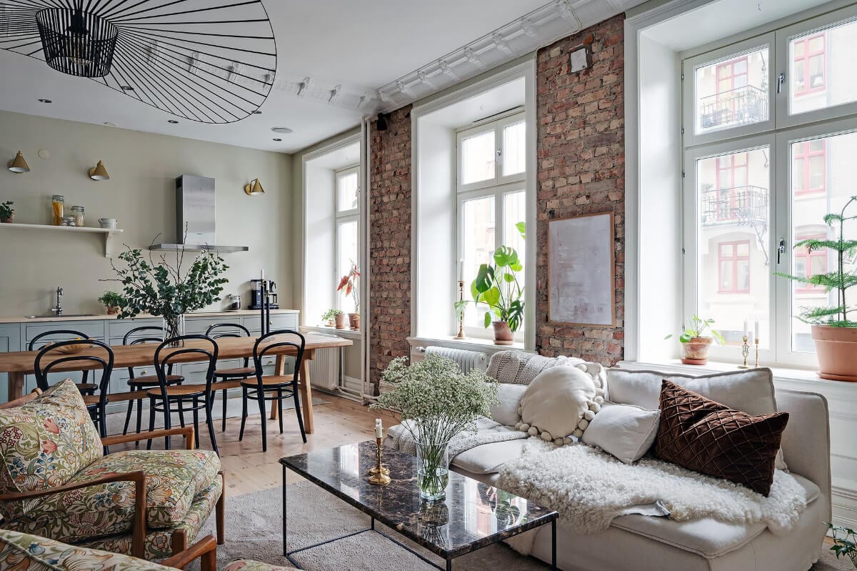 A Swedish Apartment with an Open Living Space and Period Features 5 open plan scandi living space