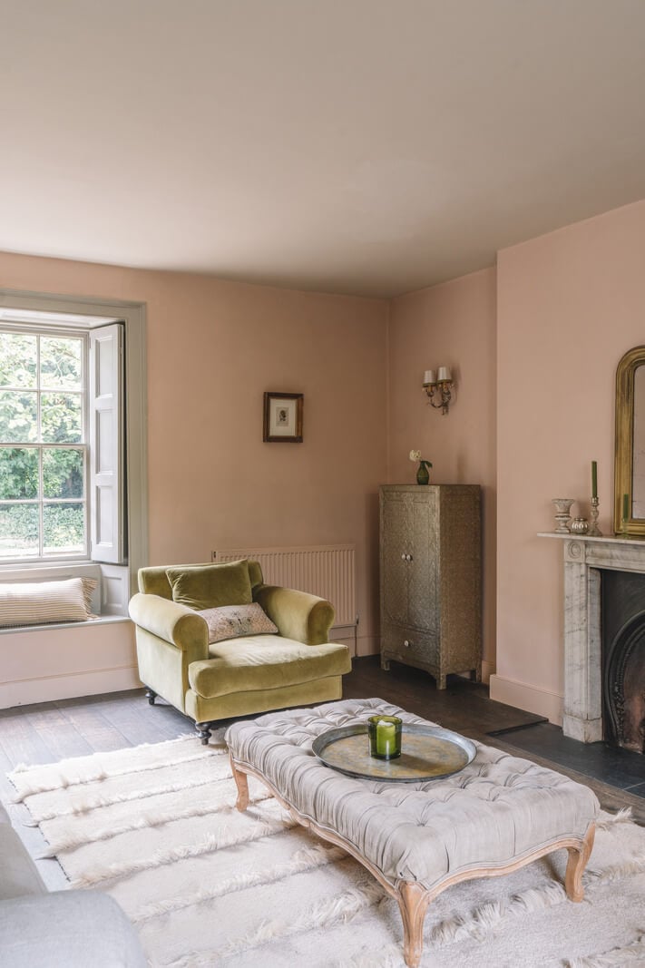 A Beautiful Renovated Country House in England 3 pink living room fireplace