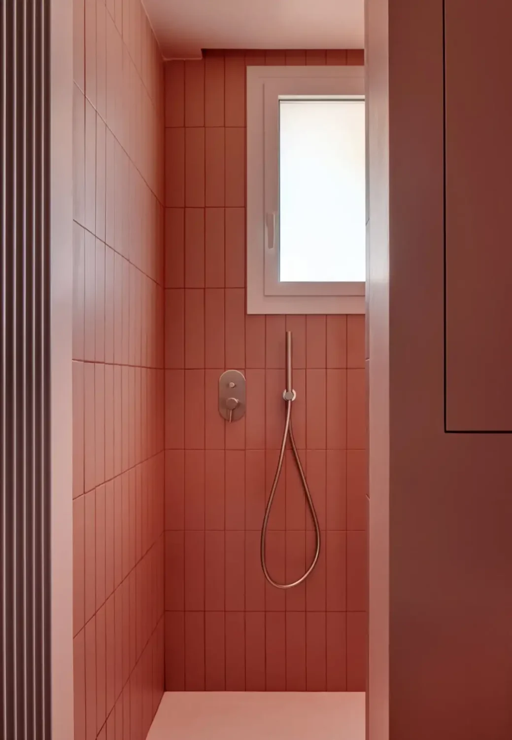 A Modern Barcelona Apartment with a Pink Bathroom 20 pink shower