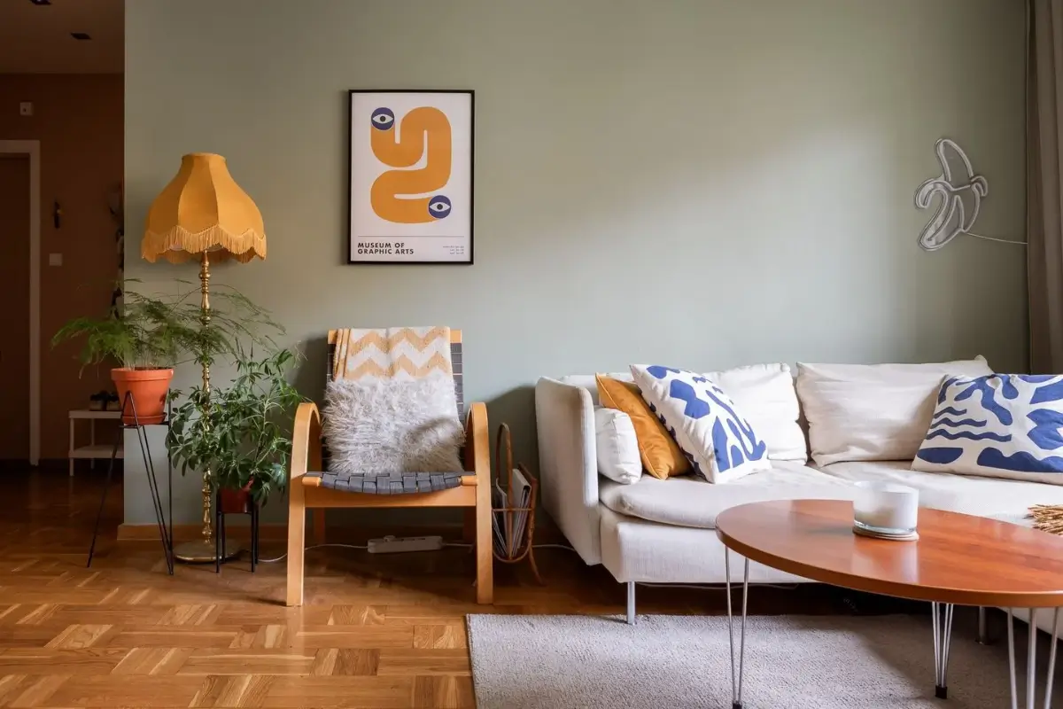 A Swedish Apartment with a Dutch Parquet Floor and Terracotta Bedroom 4 sage green living room walls