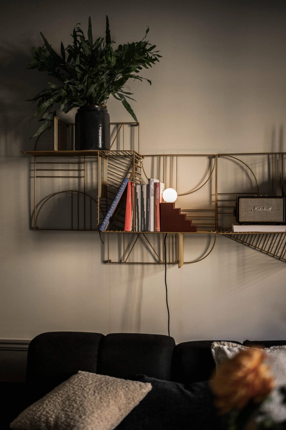 A Swedish Apartment with Exclusive Materials and Monochrome Color Scheme 4 shelving system