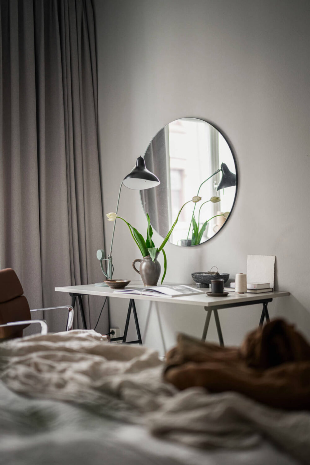 Period Features and Contemporary Solutions in Gothenburg 13 simple desk with round mirror