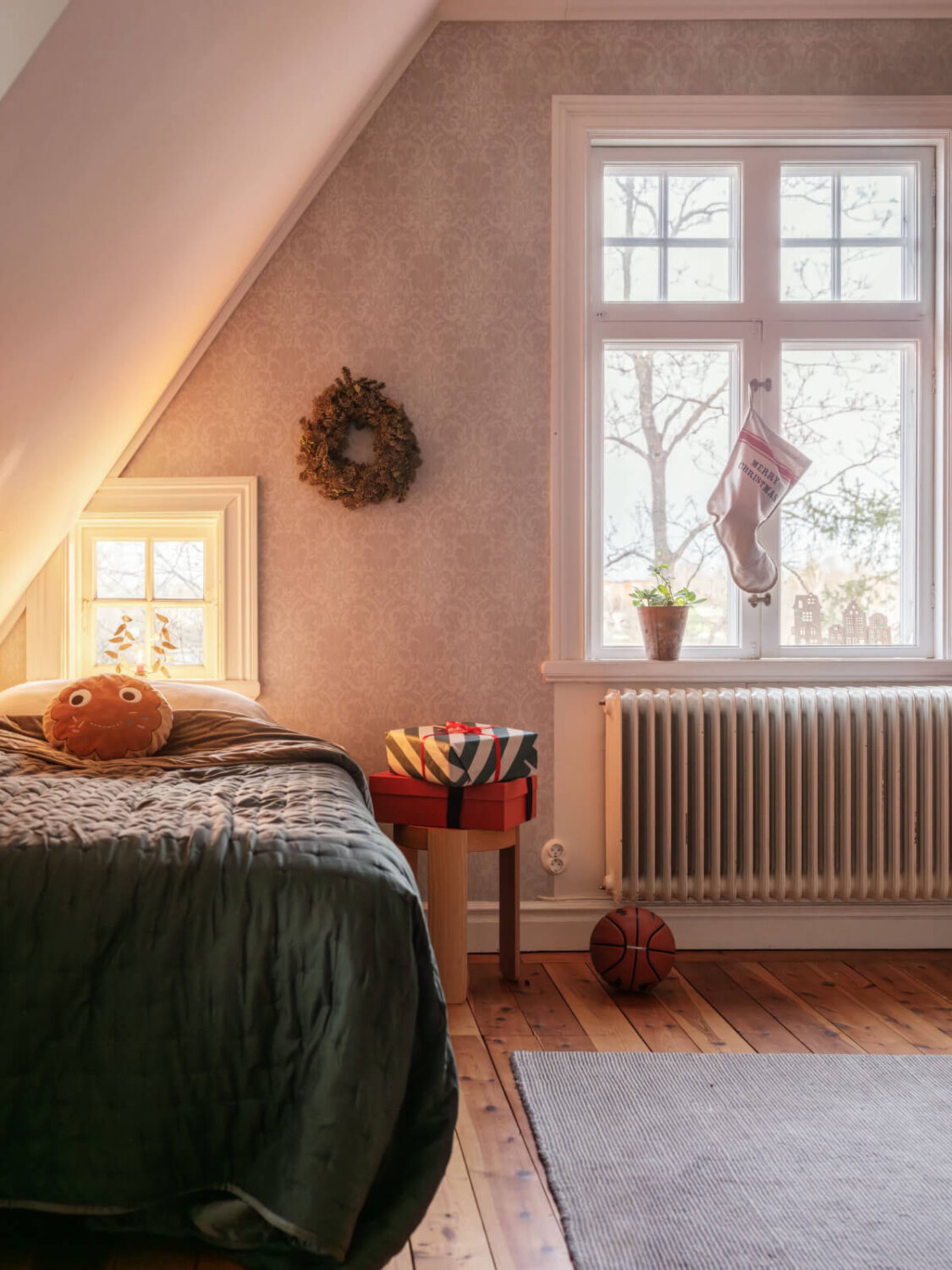 A Beautiful Turn-of-the-Century Family Home in Sweden 44 slanted ceiling bedroom wallpaper