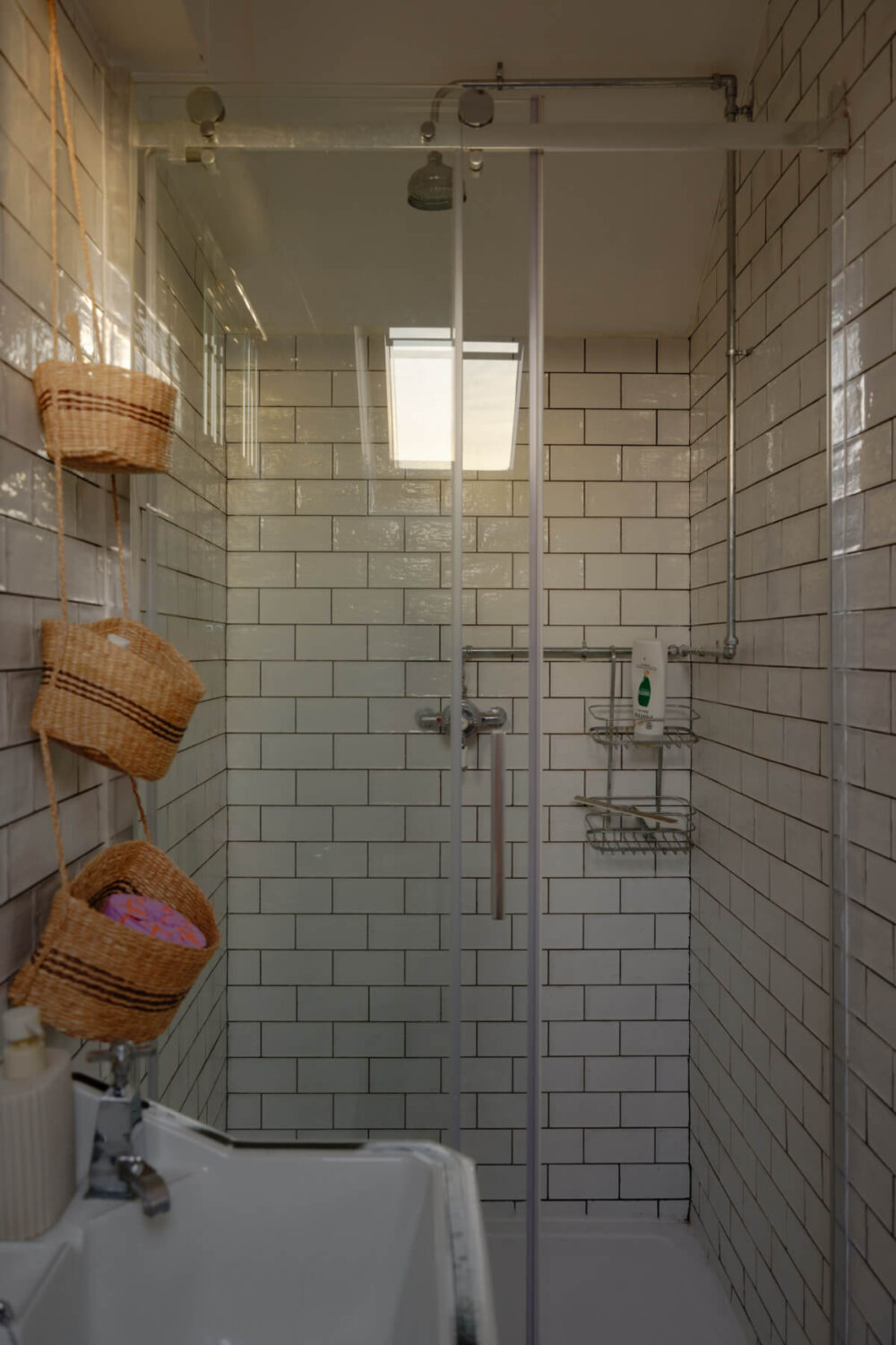 A London Edwardian House with a Light-Filled Kitchen Extension 33 small bathroom with shower and white subway tiles