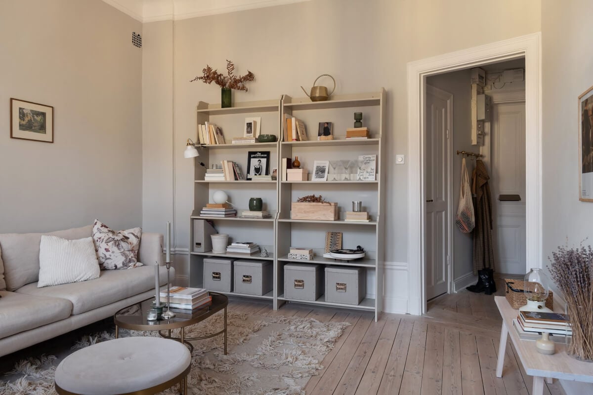 A Small Light Gray Apartment with Period Features 5 small gray living room wooden floor