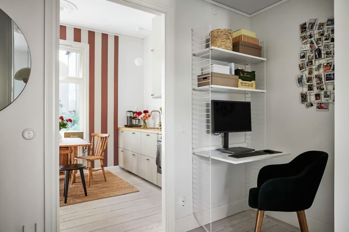 A Bright Turn-of-the-Century Apartment in Sweden 10 small home office made of string shelves
